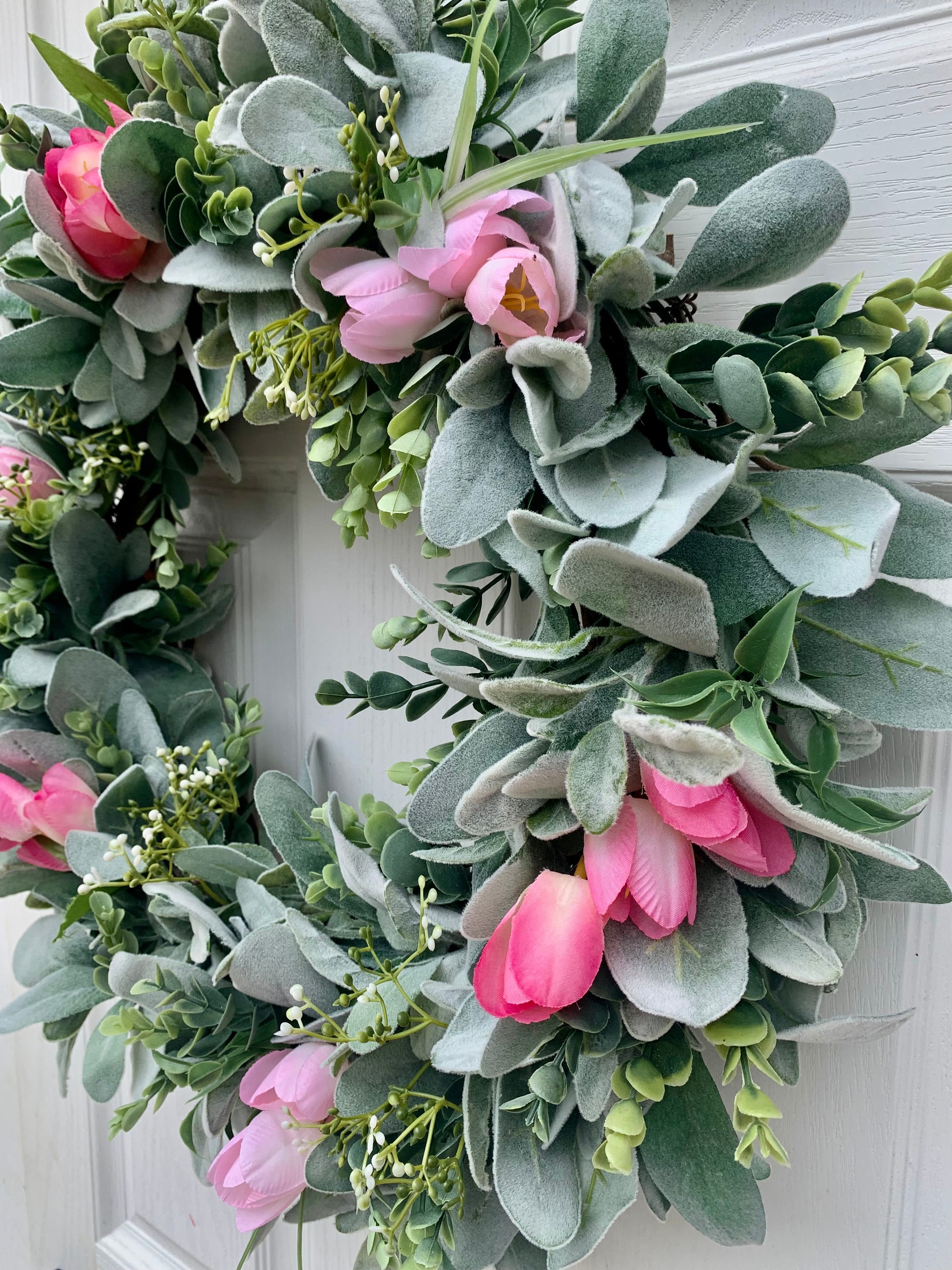Lambs Ear Wreath With Eucalyptus and Tulips - Etsy