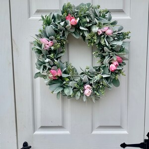 Lambs Ear Wreath With Eucalyptus and Tulips - Etsy