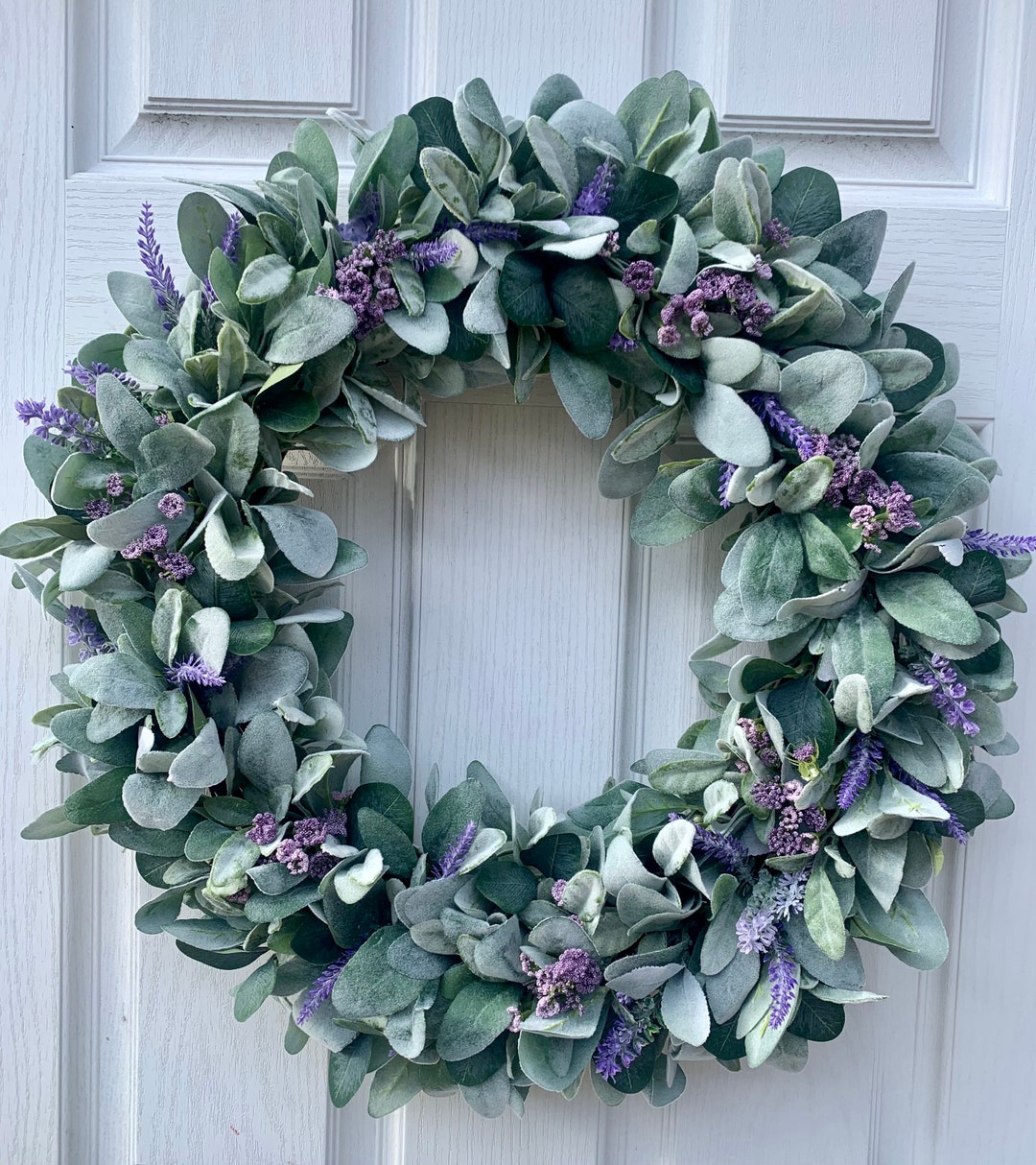 Lambs Ear and Eucalyptus Wreath With Purple Lavender and Queen Anne’s ...