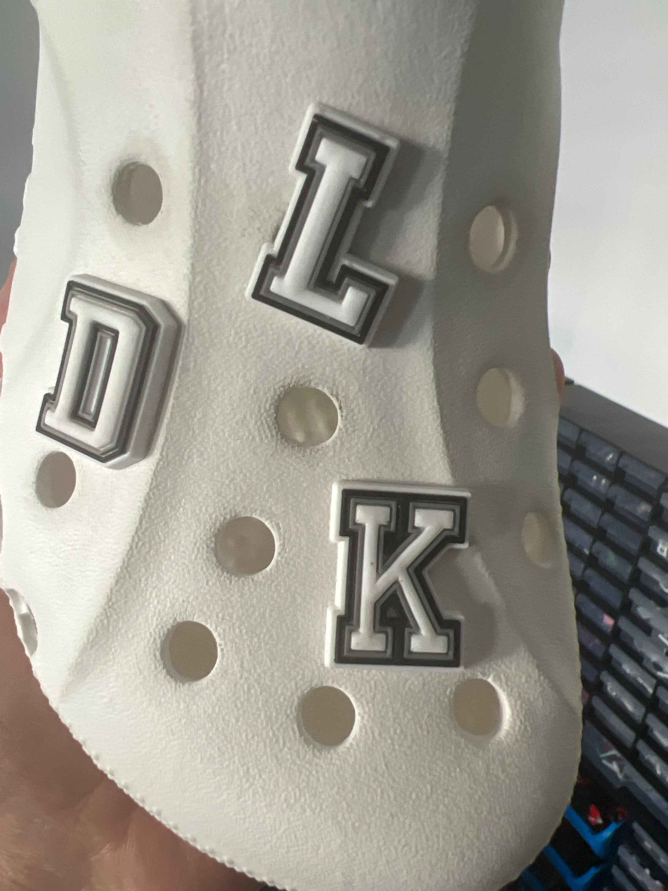 White Grey & Black Alphabet Croc Charms Personalized Letter 