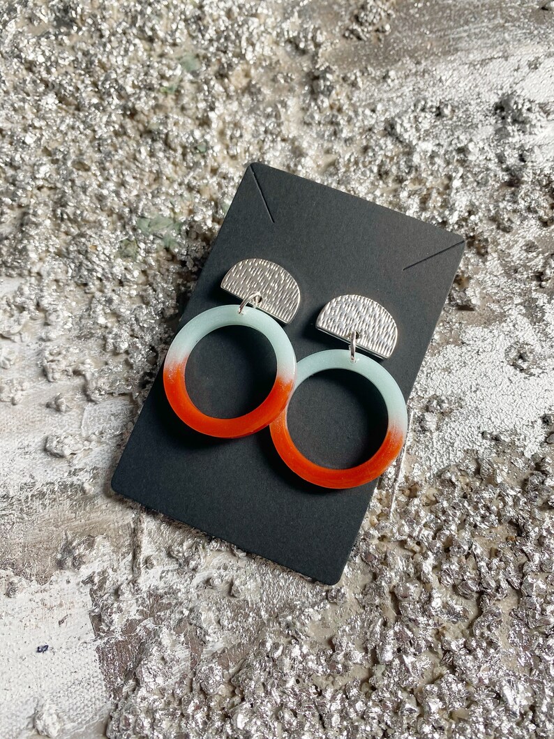Turquoise and orange earrings, colorful hoop earrings, nautical earrings resin, summer earrings 2023, vibrant hoop earrings, bold earrings image 8
