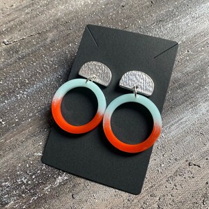 Turquoise and orange earrings, colorful hoop earrings, nautical earrings resin, summer earrings 2023, vibrant hoop earrings, bold earrings image 6