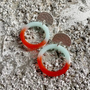 Turquoise and orange earrings, colorful hoop earrings, nautical earrings resin, summer earrings 2023, vibrant hoop earrings, bold earrings image 10