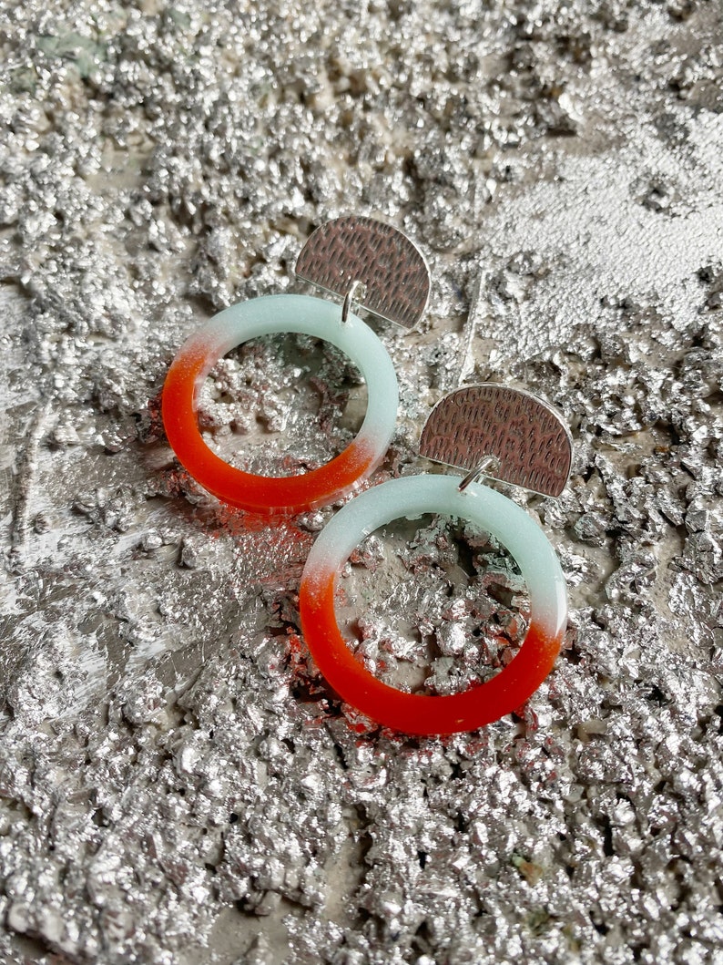 Turquoise and orange earrings, colorful hoop earrings, nautical earrings resin, summer earrings 2023, vibrant hoop earrings, bold earrings image 10