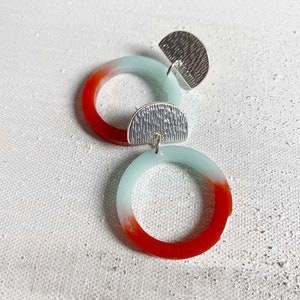 Turquoise and orange earrings, colorful hoop earrings, nautical earrings resin, summer earrings 2023, vibrant hoop earrings, bold earrings image 7