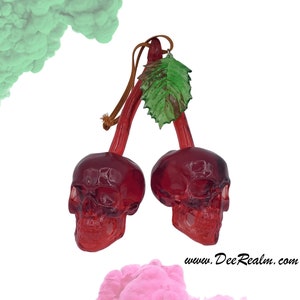 Crystal Cherry Skull | Fruit Keychains| 5" skull accessories for car mirrors |Gothic Vehicle Decor |DeeRealm|