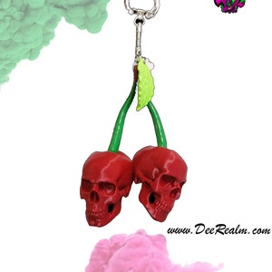 Cherry Skull Keychain: 3in |3D Printed Spooky Car Mirror Accessory