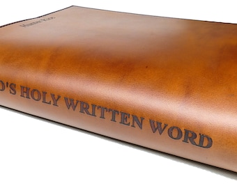 Custom Fit Real Leather BIBLE Cover With Your Measurements Made In USA, TN Specialized Name On Cover & Message On Inside Color Choice