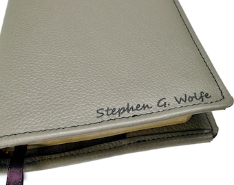 Custom Fit Real Leather BIBLE Cover With Your Size Made In USA, TN Specialized Name On Cover & Message On Inside Choose Color
