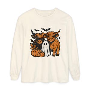 Highland Cows Ghost Long Sleeve Comfrt Colors T-Shirt image 5