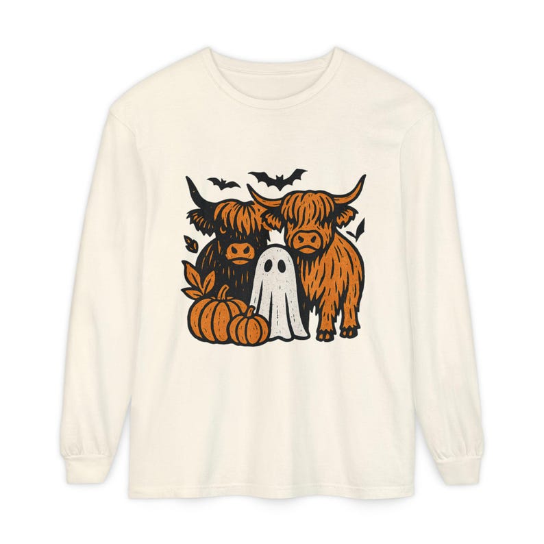 Highland Cows Ghost Long Sleeve Comfrt Colors T-Shirt image 5