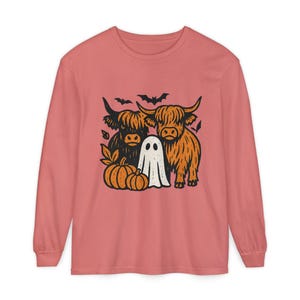 Highland Cows Ghost Long Sleeve Comfrt Colors T-Shirt image 9