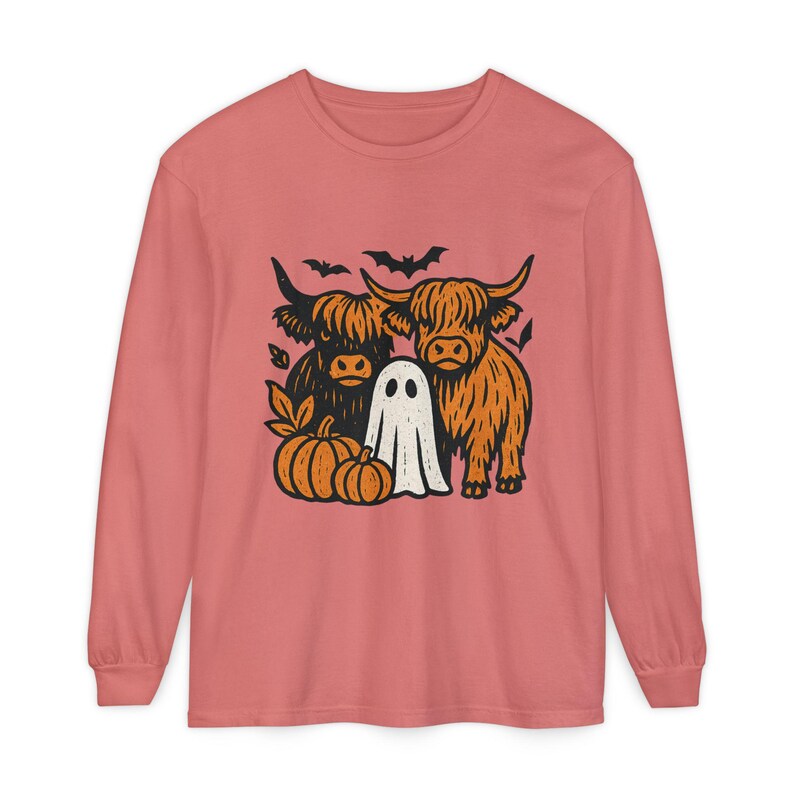Highland Cows Ghost Long Sleeve Comfrt Colors T-Shirt image 9