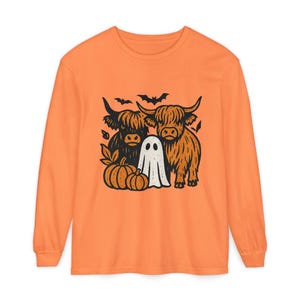 Highland Cows Ghost Long Sleeve Comfrt Colors T-Shirt image 3