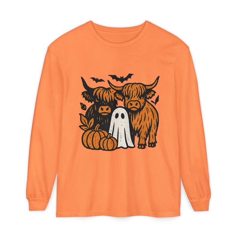 Highland Cows Ghost Long Sleeve Comfrt Colors T-Shirt image 3