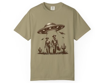 Space Cowboys Tee, Comfrt Colors Unisex Graphic Shirt, Fun Casual Wear, Gifts for Space Lovers, UFO Theme Clothing