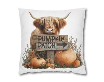 Autumn Highland Cow Pumpkin Patch Pillow Cover