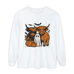 Highland Cows Ghost Long Sleeve Comfrt Colors T-Shirt image 2