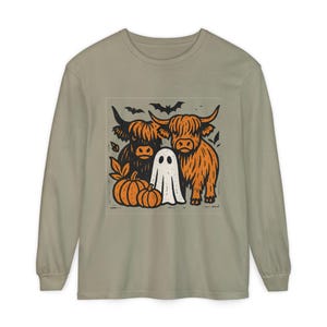 Highland Cows Ghost Long Sleeve Comfrt Colors T-Shirt image 1