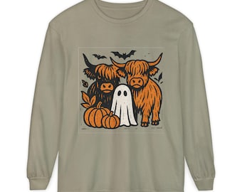Highland Cows Ghost Long Sleeve Comfrt Colors T-Shirt