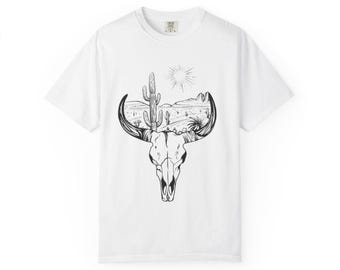 Desert Skull Graphic Comfrt Colors T-Shirt for Nature Lovers, Boho Tee, Gift for Outdoorsy Friends, Casual Summer Wear, Unisex Clothing