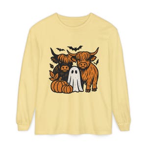 Highland Cows Ghost Long Sleeve Comfrt Colors T-Shirt image 6
