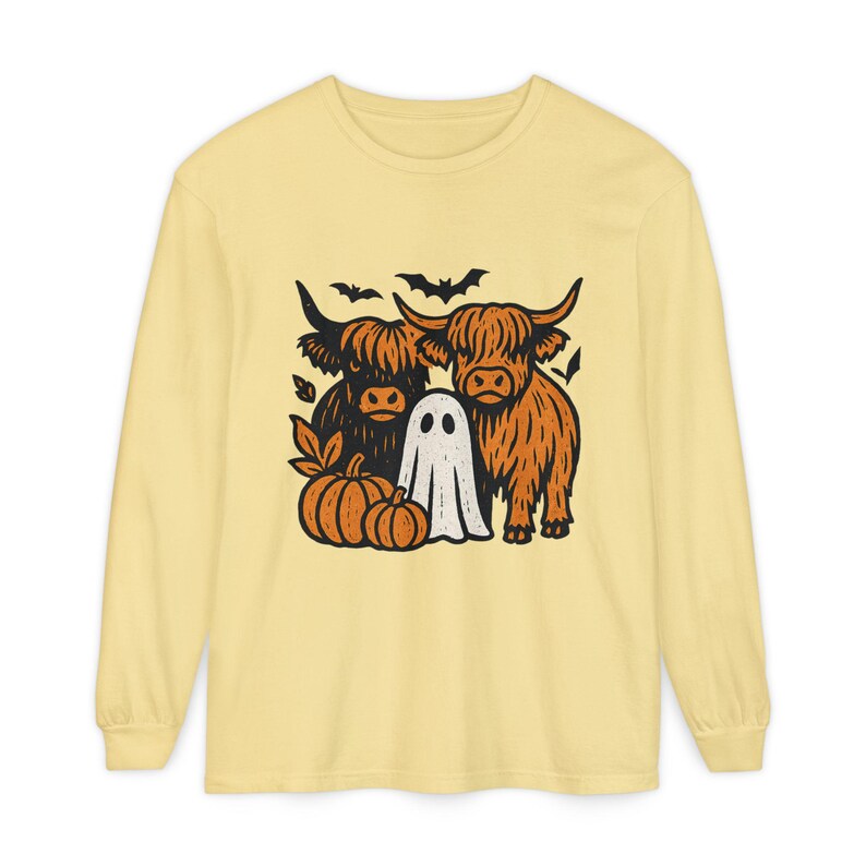 Highland Cows Ghost Long Sleeve Comfrt Colors T-Shirt image 6