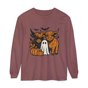 Highland Cows Ghost Long Sleeve Comfrt Colors T-Shirt image 4