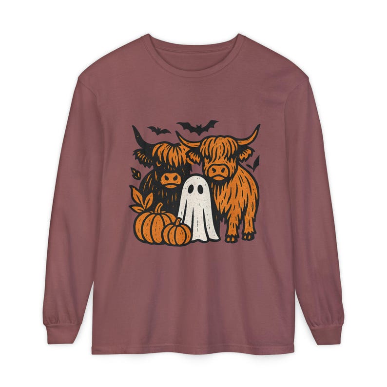 Highland Cows Ghost Long Sleeve Comfrt Colors T-Shirt image 4