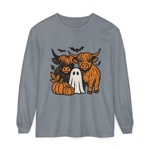 Highland Cows Ghost Long Sleeve Comfrt Colors T-Shirt image 8