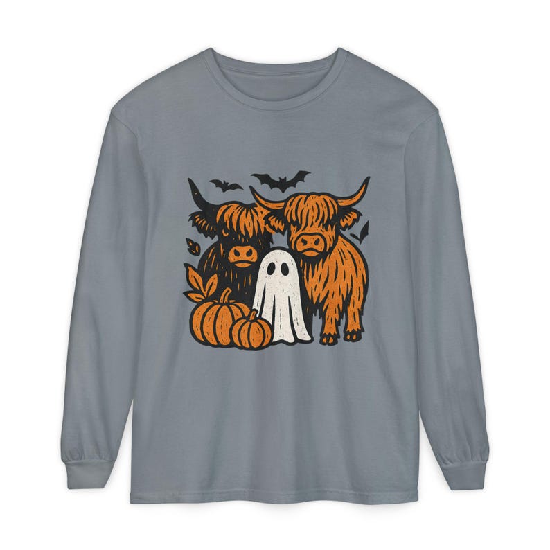 Highland Cows Ghost Long Sleeve Comfrt Colors T-Shirt image 8