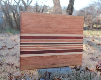 Cereza, arce duro, Padauk & Walnut "caótico" cara tabla de cortar grano (HECHO A PEDIDO)