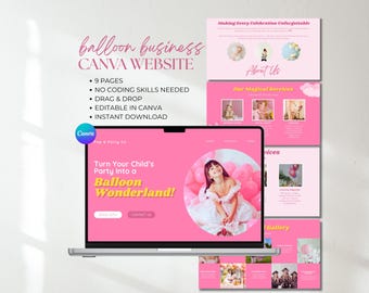 Balloon Business Website Template: Editable Canva Landing Page