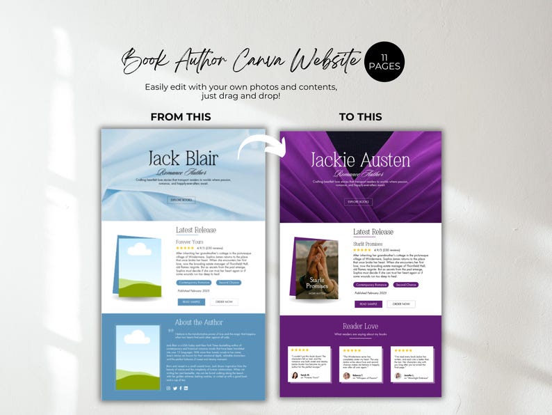 Romance Author Website Template Author Canva Landing Page Writer Book Promotion Book Launch One Page Website Book Marketing Author Branding