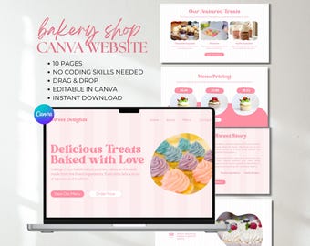 Bakery Website Template Canva Pink Cake Business Website Home Bakery Shop Website Bakery Sales Page Dessert Landing Page One Page Canva Site