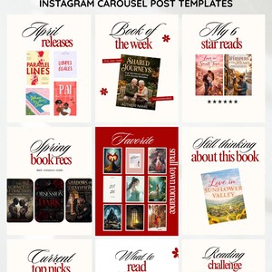 Bookstagram Template Canva Romance Carousel Post Kit Trendy Red White BookTok Templates Editable Reading Tracker Book Review Kit