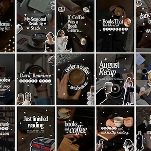 Dark Bookstagram Carousel Template Coffee and Books Instagram Post Editable Canva Template for Book Content Creators