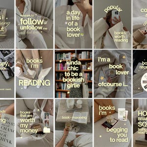 May include: A collage of fifteen images featuring books, coffee, cozy clothing, and text overlays such as books i was wrong about, a day in life of a book lover, books worth reading, i'm a book lover, and how my brain sounds trying to read these.