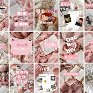 Modelli di Canva per libri Instagram rosa estetici alla moda, modelli di recensioni di libri di romanticismo soft, kit di post carosello Instagram rosa per lettori e creatori