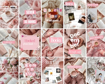 Modelos Canva modernos e estéticos em rosa para Bookstagram, modelos para resenhas de livros de romance suave, kit de posts em carrossel rosa para Instagram para leitores e criadores.