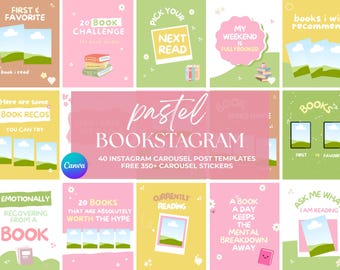 Pastel Bookstagram Carousel Post Template Booktok Instagram Bookish Canva Instagram Book Review Social Media Book Blogger Influencer Author