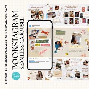 Scrapbook Bookstagram Seamless Carousel Template Canva Carousel Booktok Instagram Post Bookstagram Canva Bookish Carousel Book Author IG