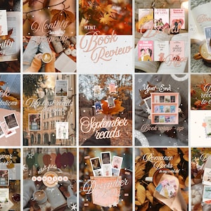 Whimsy Autumn Bookstagram Carousel Template Whimsical Fall Instagram Post Editable Canva Template for Book Lovers
