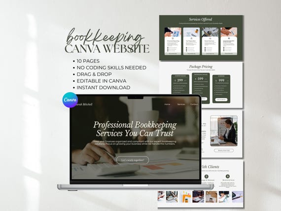 Bookkeeping Website Template: Canva Accounting Landing Page (DIY Digital Download)