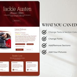 Modèle Canva de site Web d'auteur de livre Auteur romantique Rédacteur de page de vente Canva Promotion du livre Site Web d'une page Marketing du livre Image de marque de l'auteur image 7