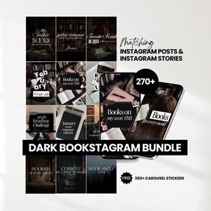 Mörkt Bookstagram-paket Canva-mallar Stämningsfulla bokinspirerade Instagram-inlägg och berättelser Gotiskt romantiskt läsinnehåll Bookstagram-flödeskit