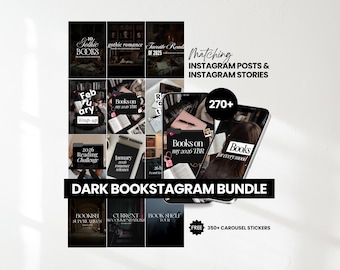 May include: Dark Bookstagram bundle with matching Instagram posts and stories. The image features a collection of book-themed graphics, including text like "Gothic Books," "Gothic Romance," and "Books on my 2026 TBR." Includes over 270+ stickers.