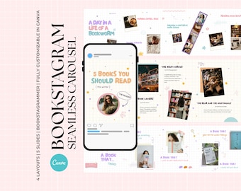Bookstagram Seamless Carousel Template Canva Carousel Booktok Instagram Post Bookstagram Canva Book Lover Social Media Bookish Carousel