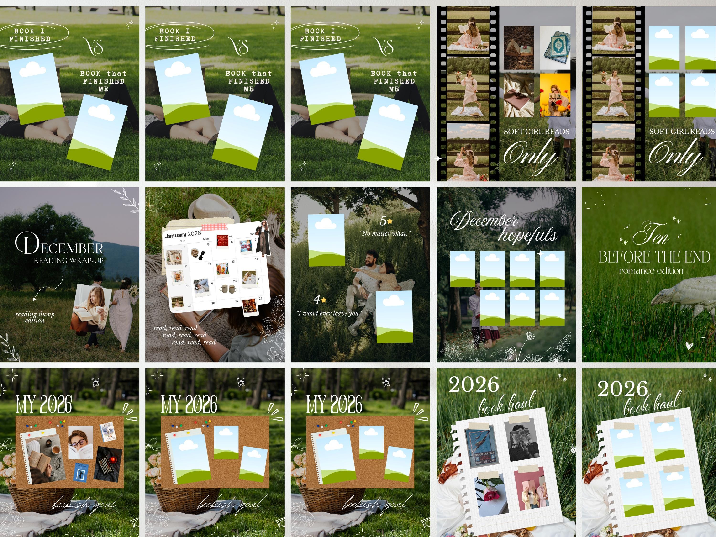 Romantic Cottagecore Bookstagram Carousel Template Booktok Instagram