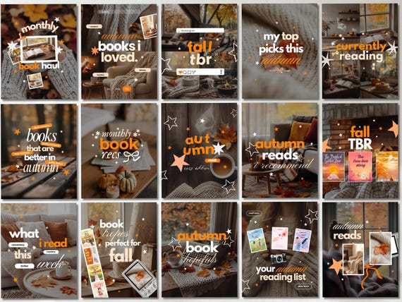 Autumn Bookstagram Canva Template Fall Reading Instagram Carousel Book Haul TBR Book Recs Template Cozy Aesthetic Book Blogger